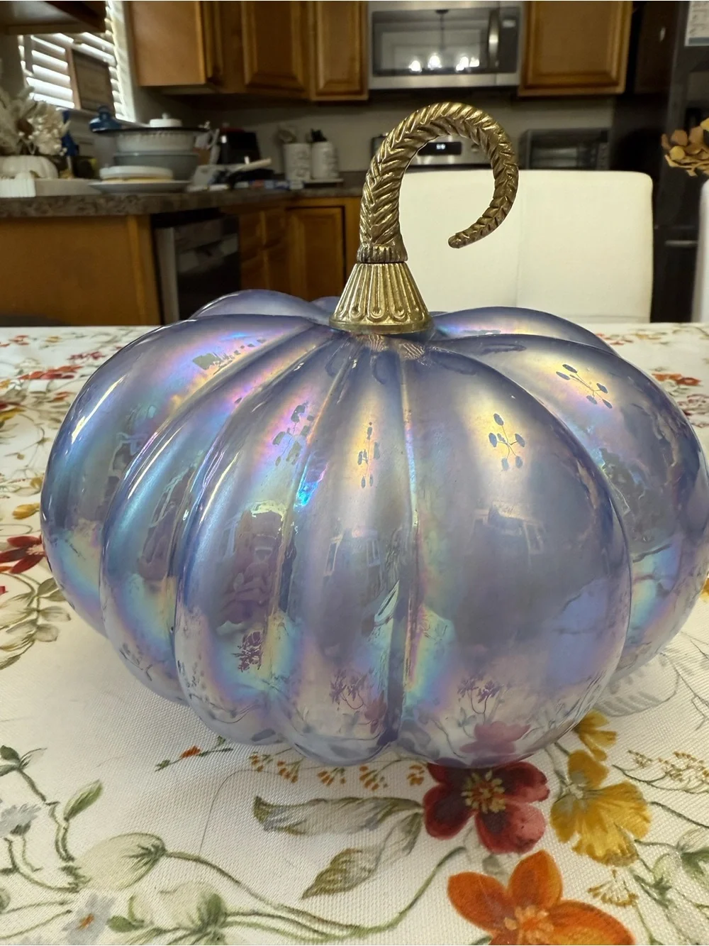 Iridescent Glass Pumpkin with Gold Stem